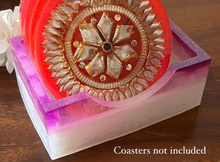 Misa Rectangle Coaster Stand- Pearl White & Purple - Image 3