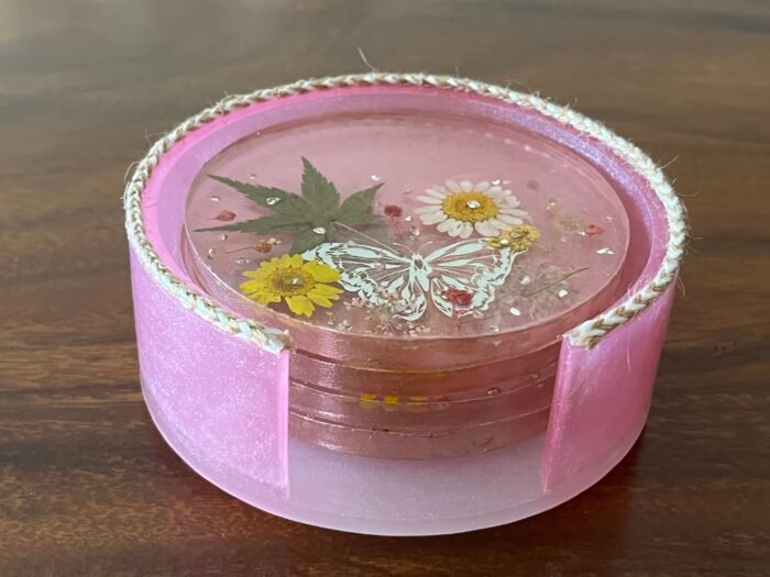 Misa Allium Place Tray & Coaster Set- Pink with Dried flowers - Image 7