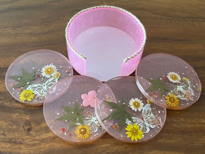 Misa Allium Place Tray & Coaster Set- Pink with Dried flowers - Image 5