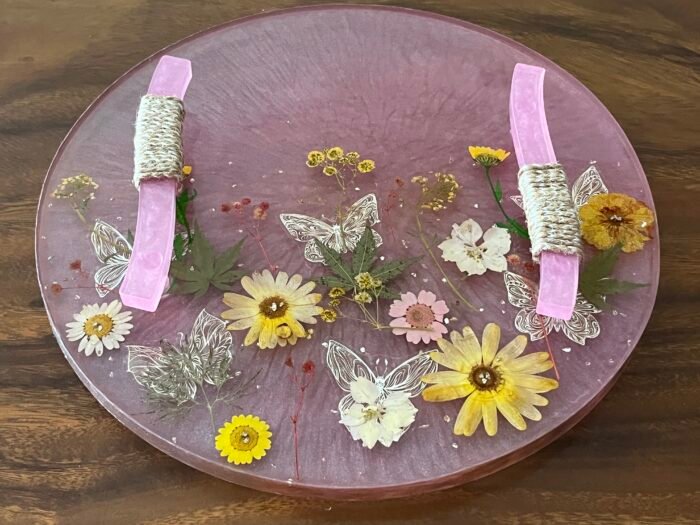 Misa Allium Place Tray & Coaster Set- Pink with Dried flowers - Image 2
