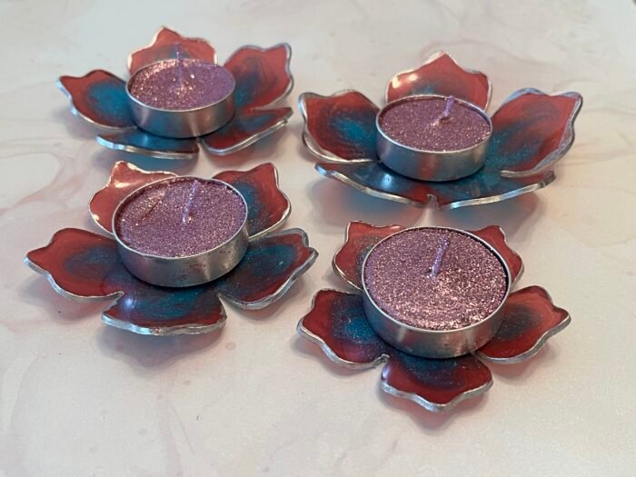 Misa T-lite & Diya Holder- Red & Teal - Image 2