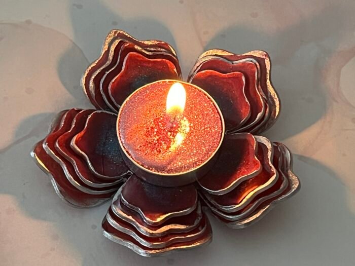 Misa T-lite & Diya Holder- Red & Teal - Image 4