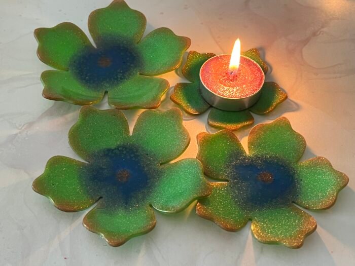 Misa T-lite & Diya Holder- Green, Blue & Gold