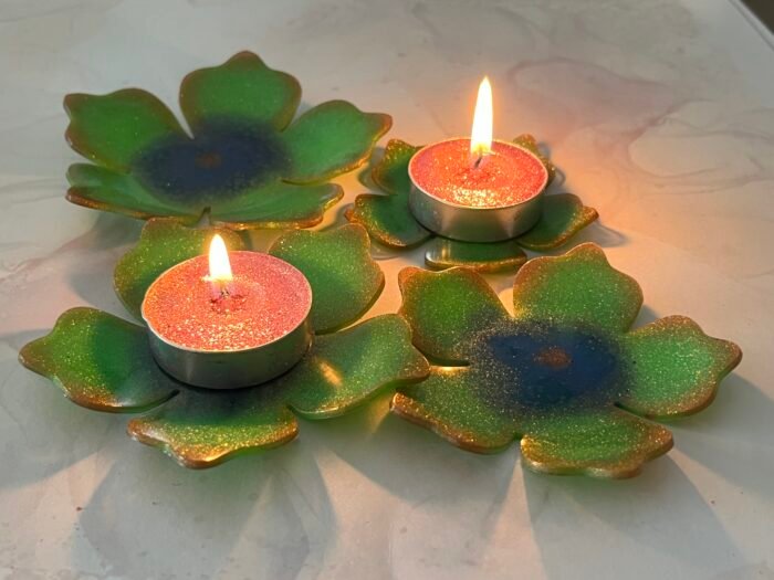 Misa T-lite & Diya Holder- Green, Blue & Gold - Image 4