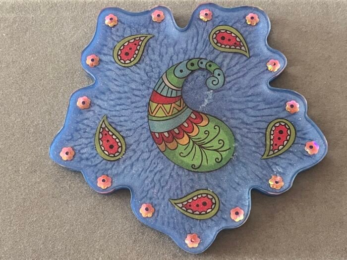 Misa Flora Coasters- Blue with Paisley & Flowers - Image 3