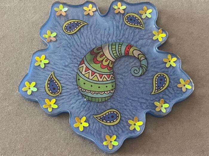 Misa Flora Coasters- Blue with Paisley & Flowers - Image 4