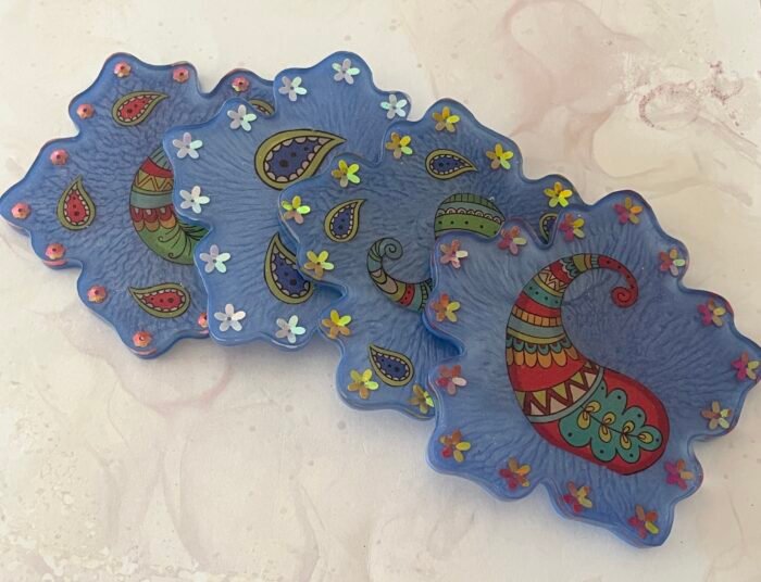 Misa Flora Coasters- Blue with Paisley & Flowers