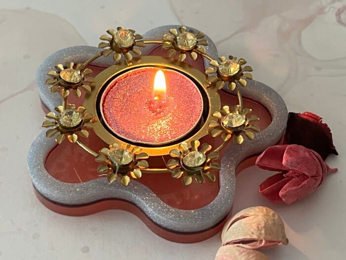 Misa Flora Coaster/T-Lite Holder-Red & Silver