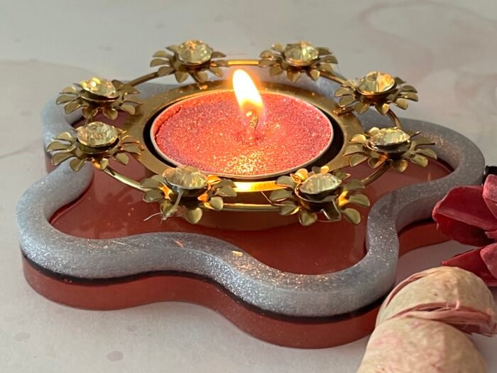 Misa Flora Coaster/T-Lite Holder-Red & Silver - Image 2