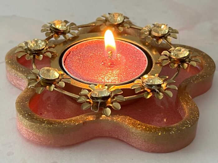 Misa Flora Coaster/T-Lite Holder-Red & Gold