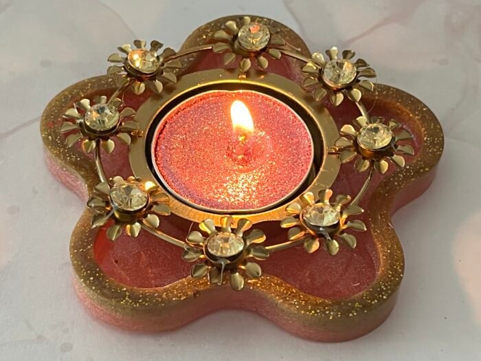Misa Flora Coaster/T-Lite Holder-Red & Gold - Image 2