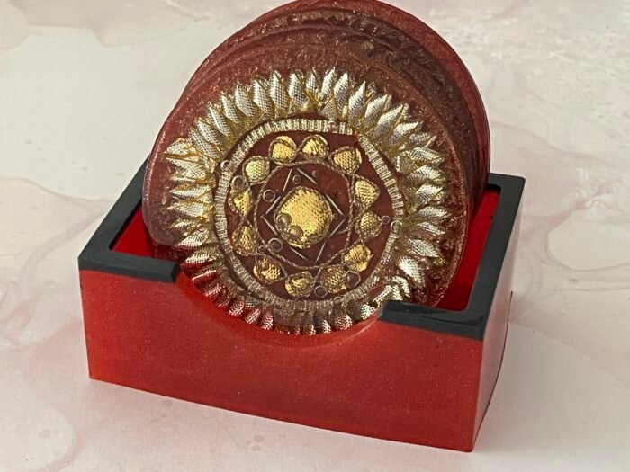 Misa Allium Coasters/T-Lite Holder- Gold, Red & Bronze - Image 3