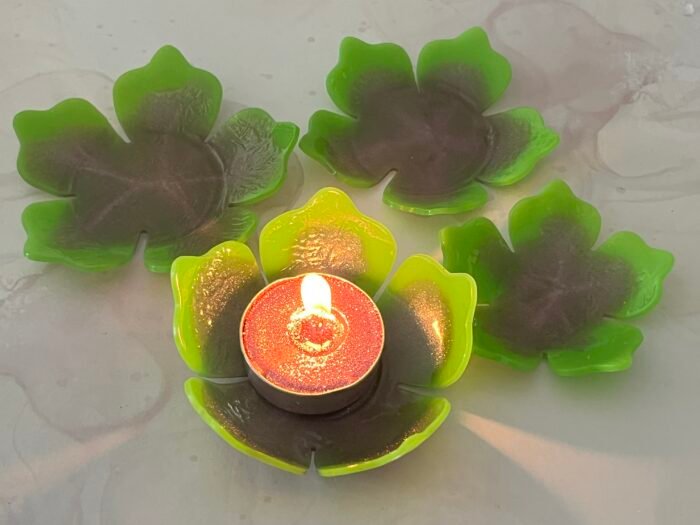 Misa T-lite & Diya Holder- Green & Purple - Image 4