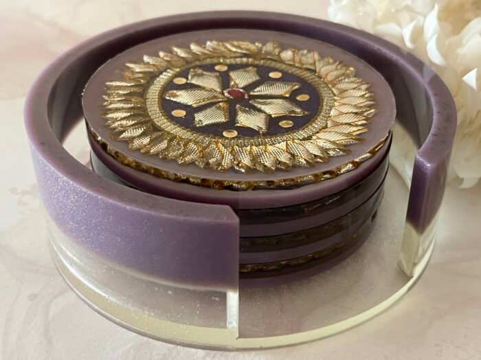 Misa Allium Coasters/T-Lite Holder- Purple, Gold - Image 2