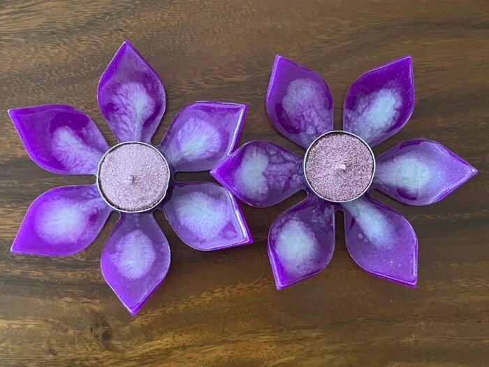 Misa T-lite & Diya Holder- Purple & White - Image 5