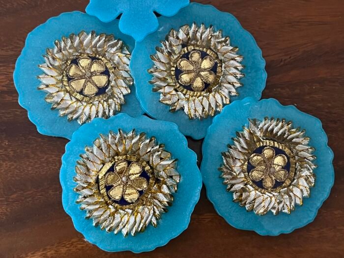 Misa Agate Coaster/T-Lite Holder- Blue & Gold