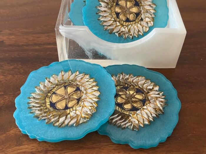 Misa Agate Coaster/T-Lite Holder- Blue & Gold - Image 5