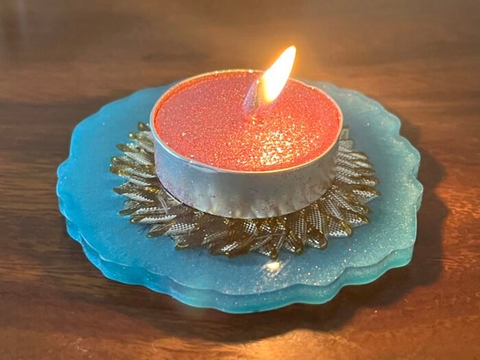 Misa Agate Coaster/T-Lite Holder- Blue & Gold - Image 4