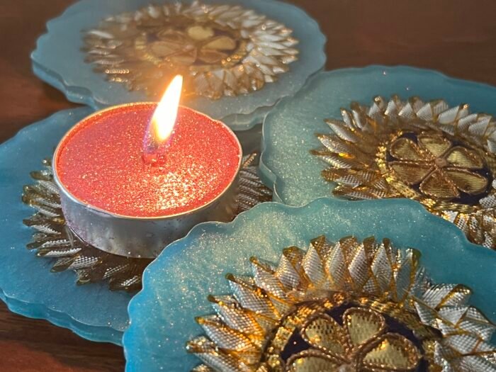 Misa Agate Coaster/T-Lite Holder- Blue & Gold - Image 2