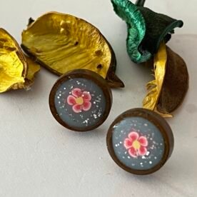 Misa Wooden Stud Earrings- Pink flower 3 IMG 6675