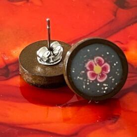 Misa Wooden Stud Earrings- Pink flower 4 IMG 6676