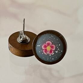 Misa Wooden Stud Earrings- Pink flower 5 IMG 6677