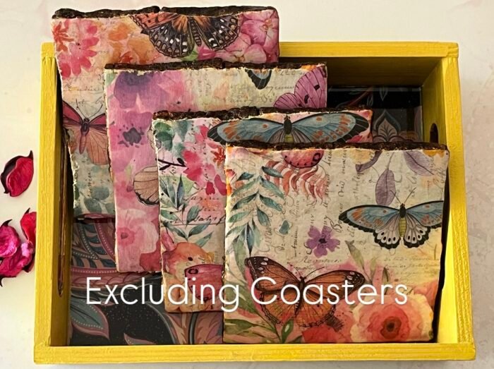 Misa Emerald Wooden Tray- Yellow with Black Floral Découpage - Image 4