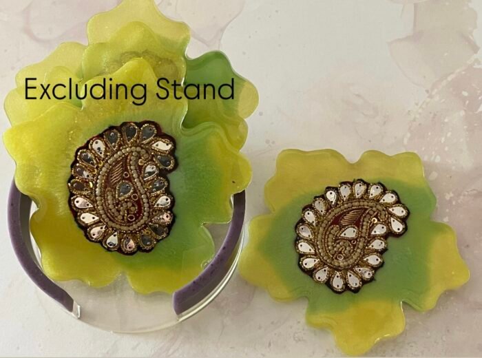 Misa Flora Coasters- Lime Green with Golden Paisley - Image 3