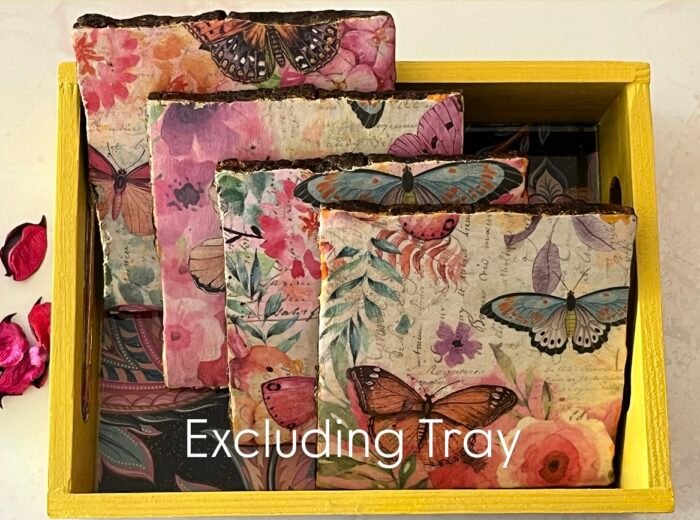 Misa Wooden Cornus Agate Coasters- Butterfly Découpage - Image 5