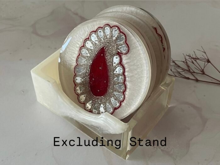 Misa Allium Coasters/T-Lite Holder- Pearl White, Pink Paisley - Image 3