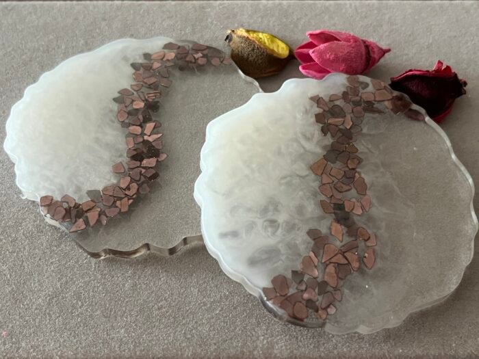 Misa Allium Agate Coasters/T-Lite Holder- Pearl White, Bronze bits - Image 2