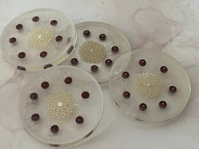Misa Allium Coasters/T-Lite Holder- Red beads & Pearl flower