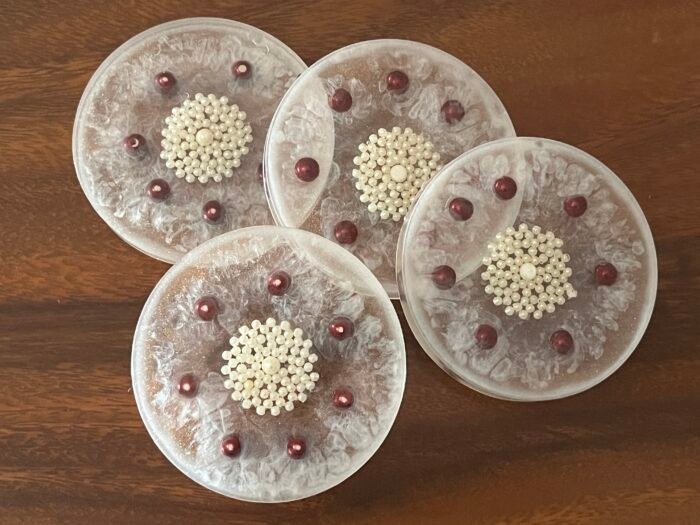 Misa Allium Coasters/T-Lite Holder- Red beads & Pearl flower - Image 2