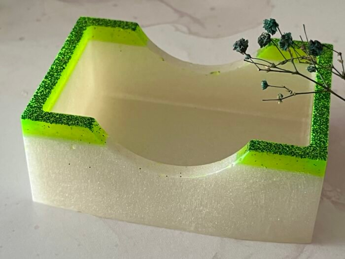 Misa Rectangle Coaster Stand- Pearl White & Green - Image 2