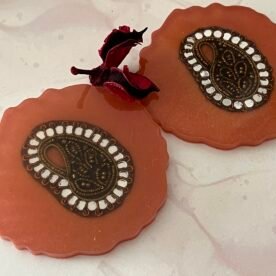 Misa Agate Coaster/T-Lite Holder- Rustic Orange & Gold 5 IMG 6868