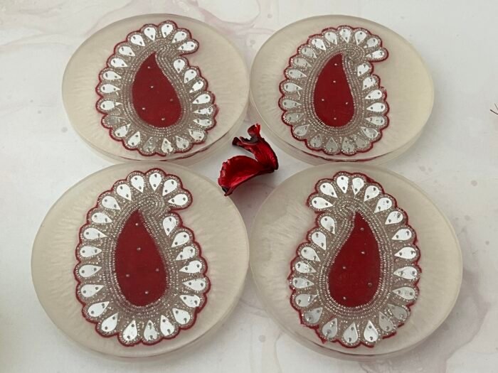 Misa Allium Coasters/T-Lite Holder- Pearl White, Pink Paisley - Image 2