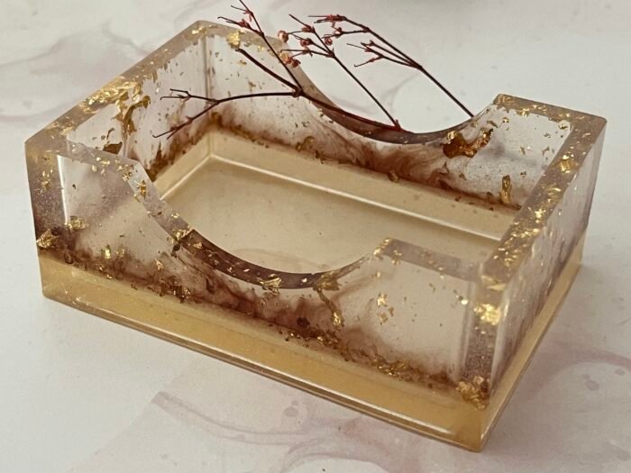 Misa Rectangle Coaster Stand- Transparent with Gold Leaf