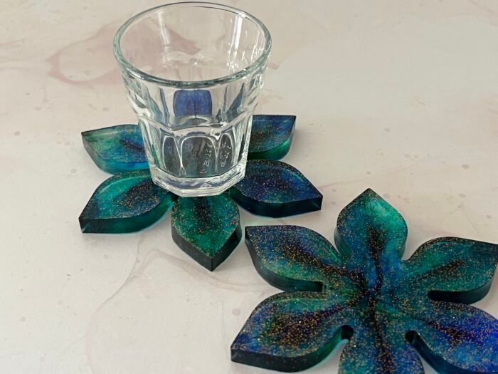 Misa Flora Coasters/T-lite Holders- Blue & Green hues - Image 2