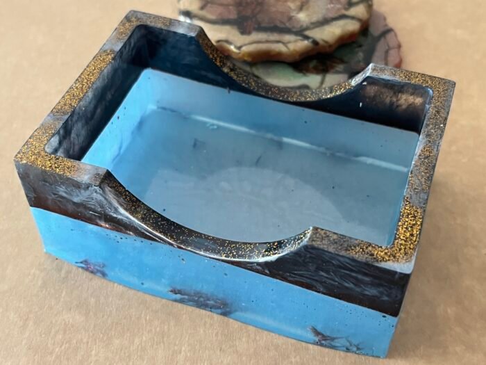 Misa Rectangle Coaster Stand- Blue, Black & Flowers