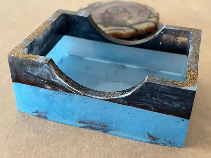 Misa Rectangle Coaster Stand- Blue, Black & Flowers - Image 5