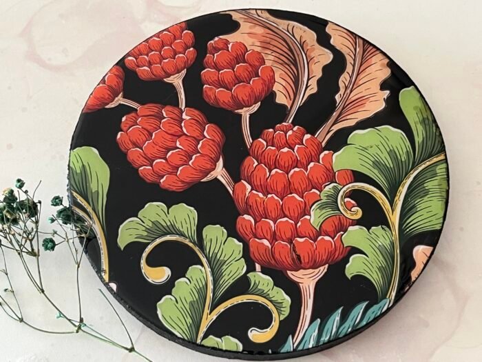 Misa Allium Coaster- Black with Magnolia Découpage - Image 2