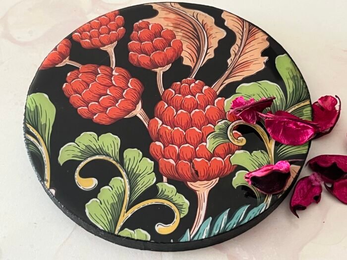 Misa Allium Coaster- Black with Magnolia Découpage