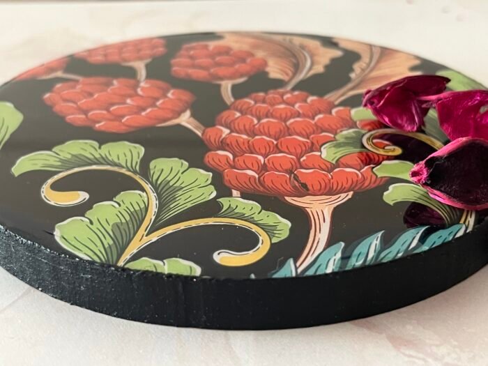 Misa Allium Coaster- Black with Magnolia Découpage - Image 3