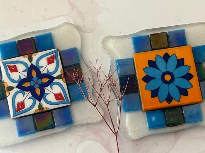 Misa Cornus Agate Coasters- White with Ceramic tiles