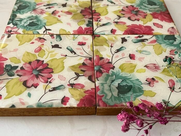 Misa Wooden Cornus Coasters- Floral Découpage - Image 4
