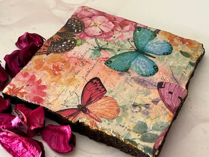 Misa Wooden Cornus Agate Coasters- Butterfly Découpage - Image 4