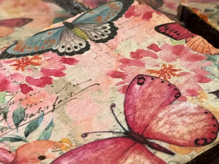 Misa Wooden Cornus Agate Coasters- Butterfly Découpage - Image 2
