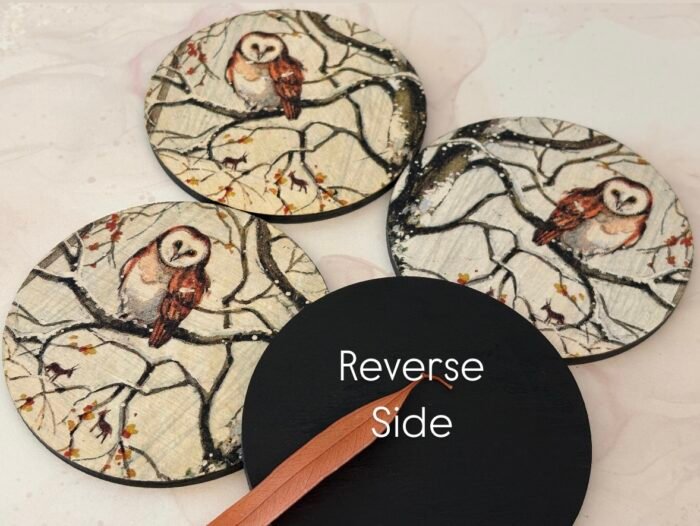Misa Allium MDF Coasters- Owls Découpage - Image 3