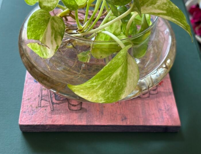 Misa Wooden Cornus Coaster- Pink Flower Truck Découpage - Image 2