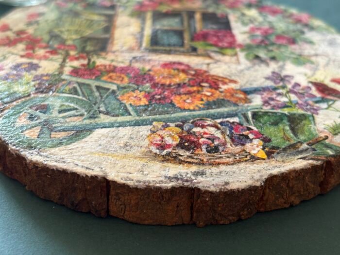 Misa Wooden Agate Allium Coaster- Flower Cart Découpage - Image 3